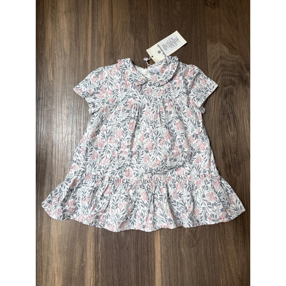 NWT Tutto Piccolo Floral Dress & Bloomers Set Baby Girl 18M Grey Pink Ruffle